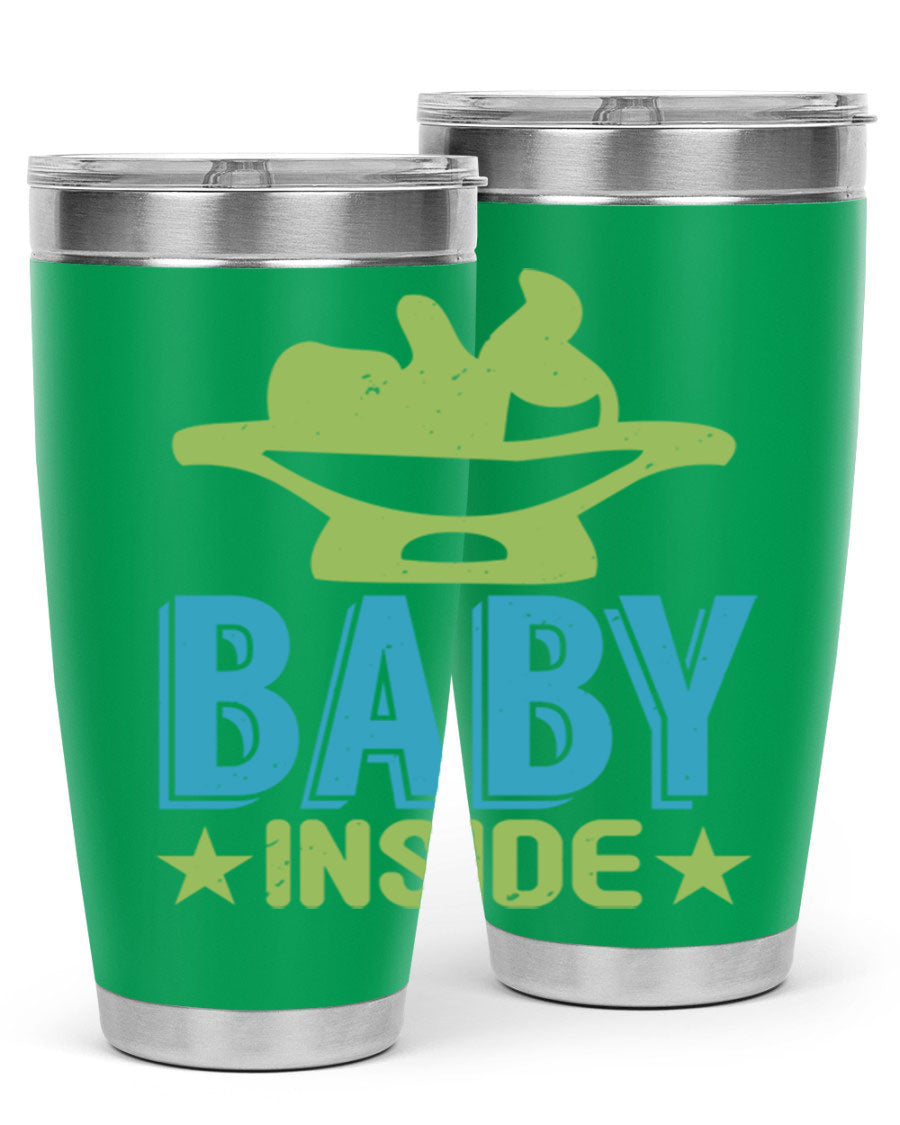 Baby Inside Style 153# 20oz tumbler in stainless steel with a drink-thru lid, showcasing its sleek design and double wall vacuum insulation.