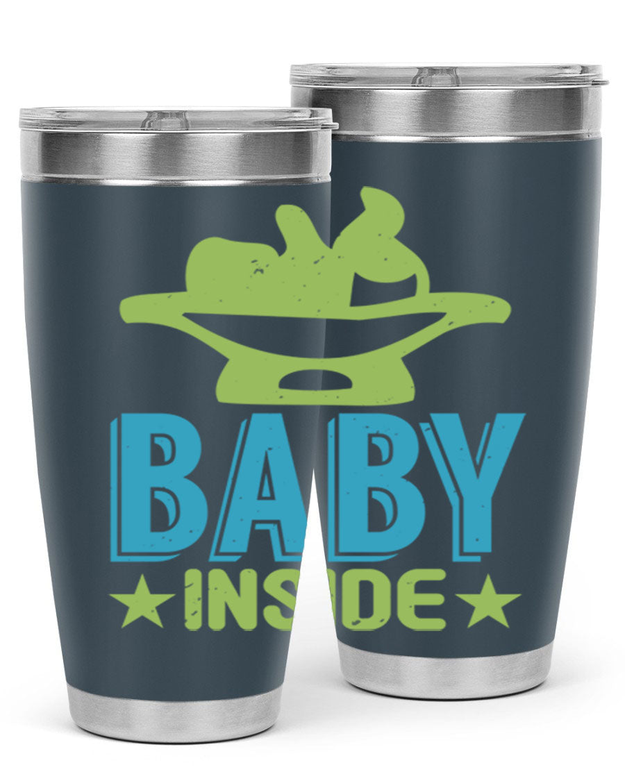 Baby Inside Style 153# 20oz tumbler in stainless steel with a drink-thru lid, showcasing its sleek design and double wall vacuum insulation.