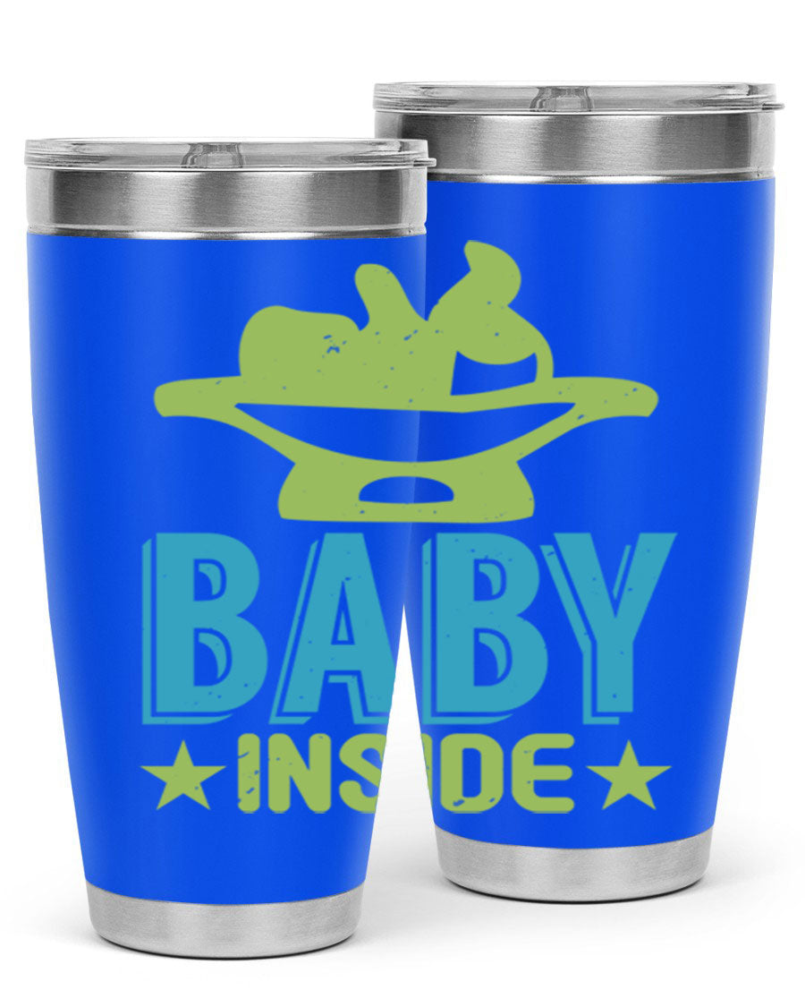 Baby Inside Style 153# 20oz tumbler in stainless steel with a drink-thru lid, showcasing its sleek design and double wall vacuum insulation.