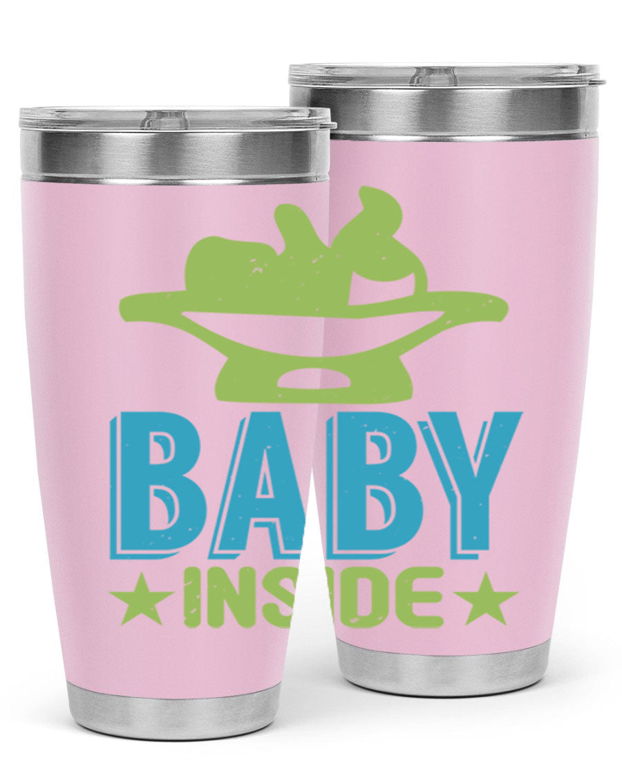 Baby Inside Style 153# 20oz tumbler in stainless steel with a drink-thru lid, showcasing its sleek design and double wall vacuum insulation.