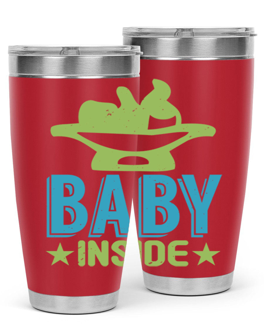 Baby Inside Style 153# 20oz tumbler in stainless steel with a drink-thru lid, showcasing its sleek design and double wall vacuum insulation.