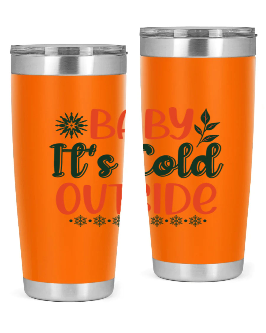 Baby It's Cold Outside 17# winter tumbler, 20oz, double wall vacuum stainless steel with copper lining, featuring a drink-thru lid.