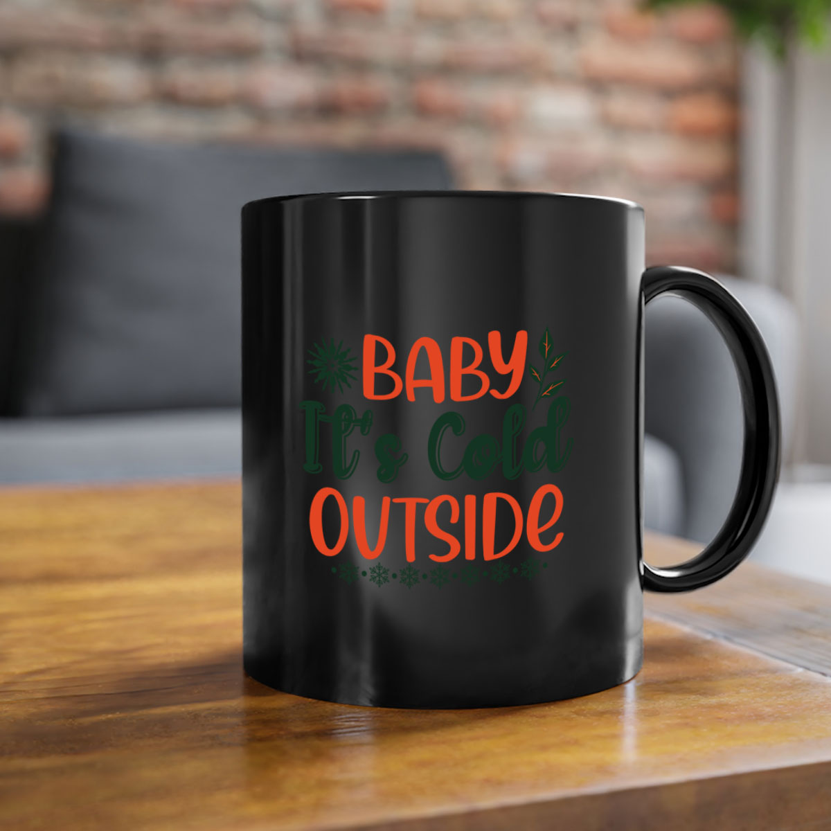 Baby It's Cold Outside 17# winter mug with a glossy finish, featuring a colored handle and interior, available in multiple colors.