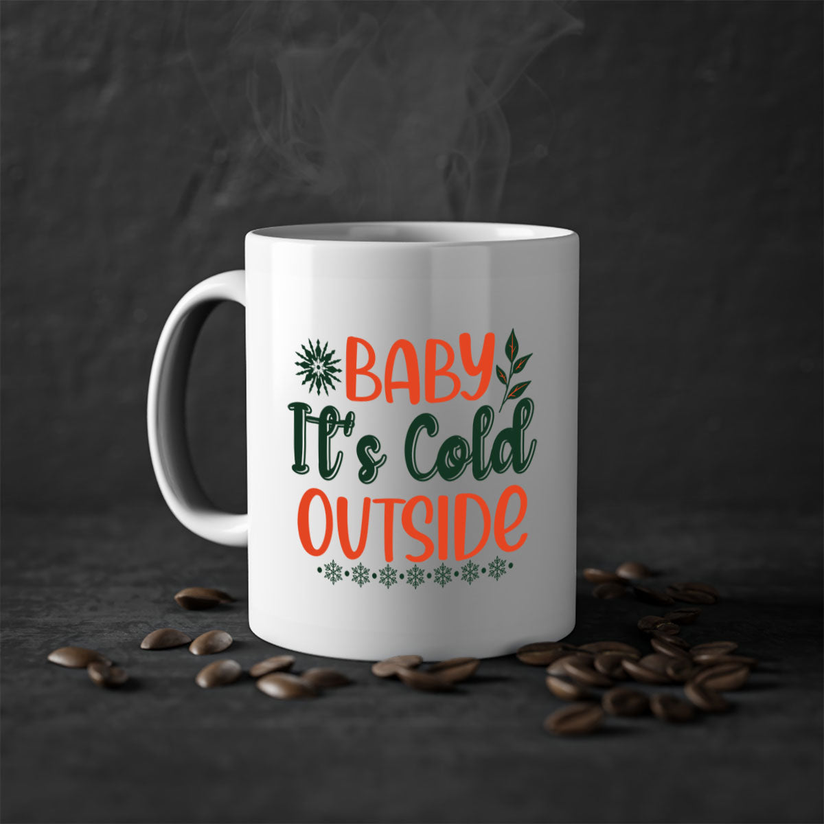 Baby It's Cold Outside 17# winter mug with a glossy finish, featuring a colored handle and interior, available in multiple colors.