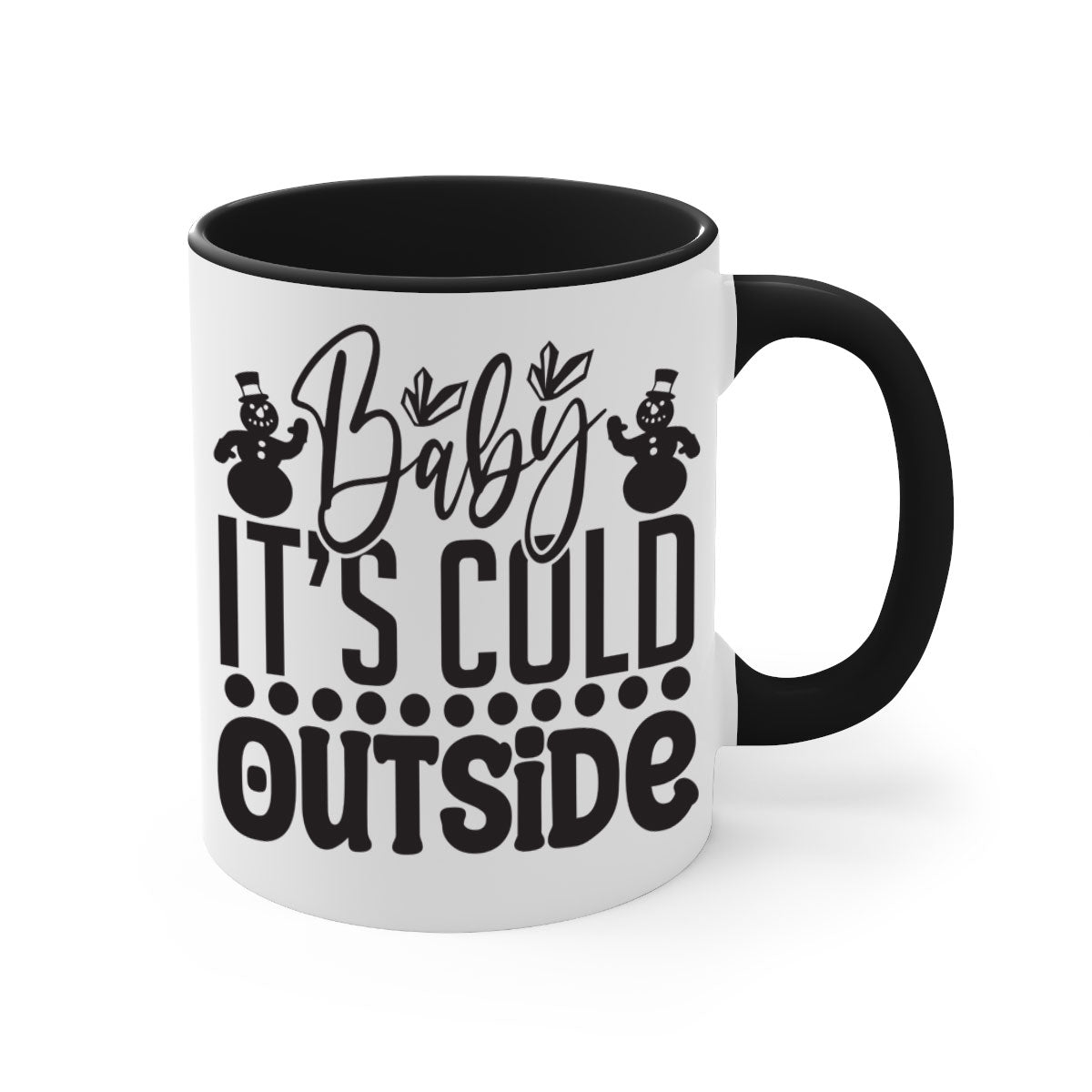 A stylish two-tone Baby it's Cold Outside Mug with a glossy finish, featuring a colored handle and interior, available in multiple colors.