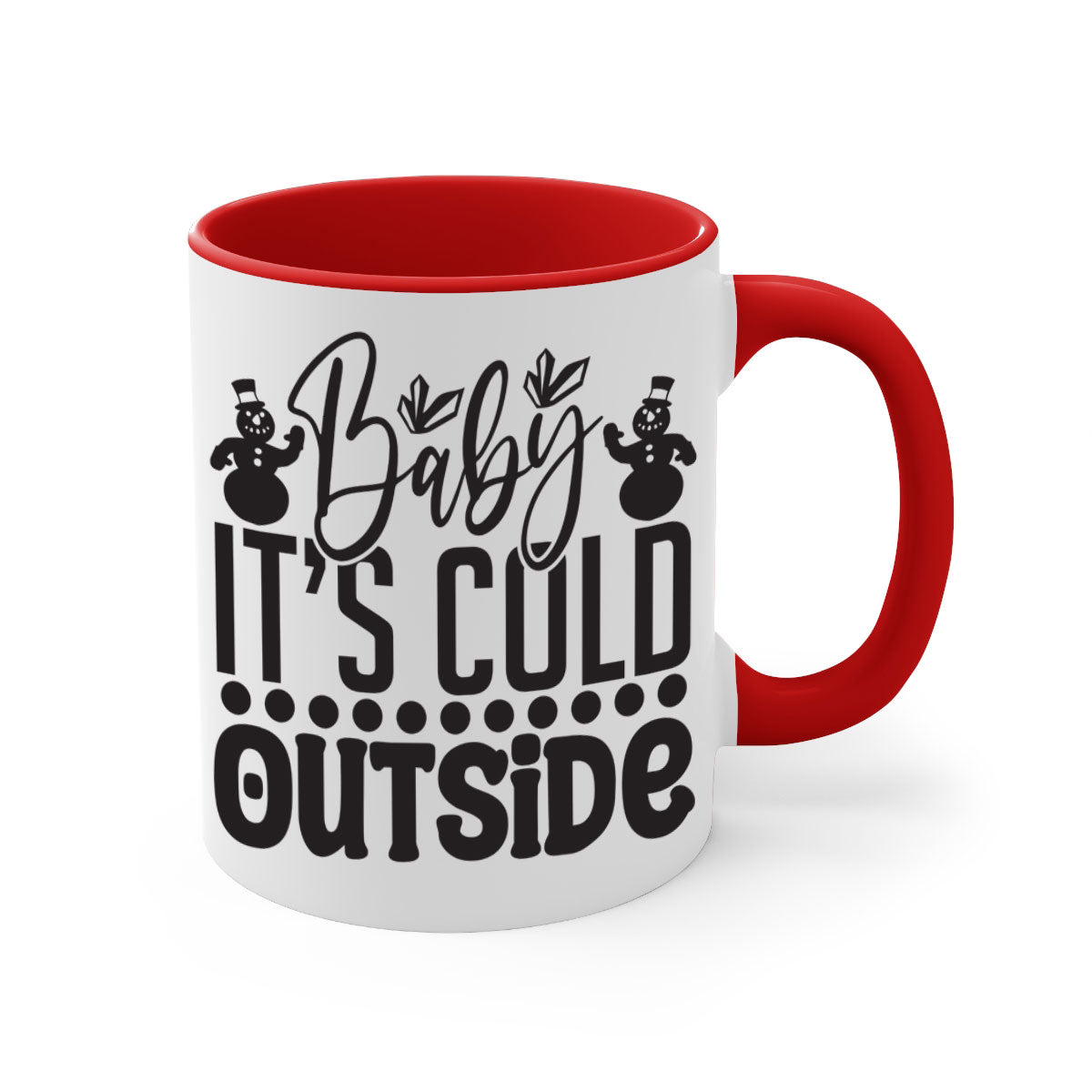 A stylish two-tone Baby it's Cold Outside Mug with a glossy finish, featuring a colored handle and interior, available in multiple colors.