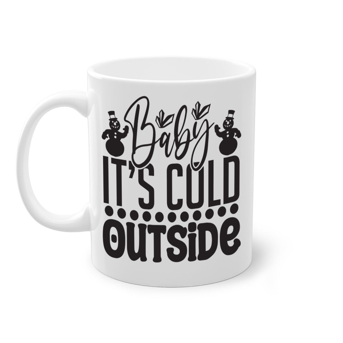 A stylish two-tone Baby it's Cold Outside Mug with a glossy finish, featuring a colored handle and interior, available in multiple colors.