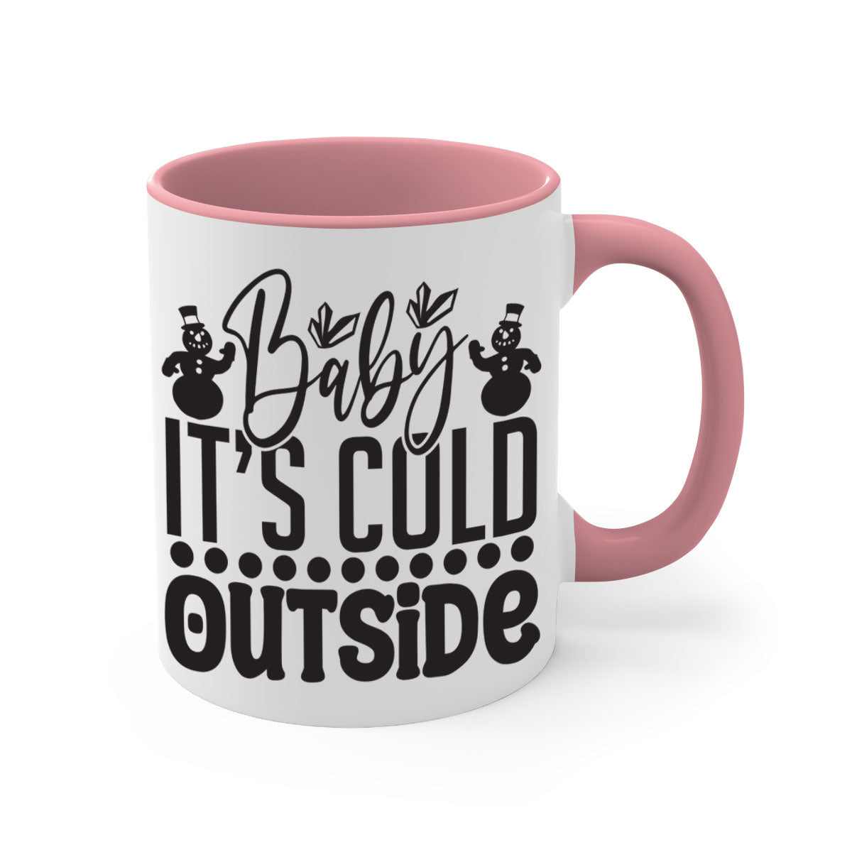 A stylish two-tone Baby it's Cold Outside Mug with a glossy finish, featuring a colored handle and interior, available in multiple colors.