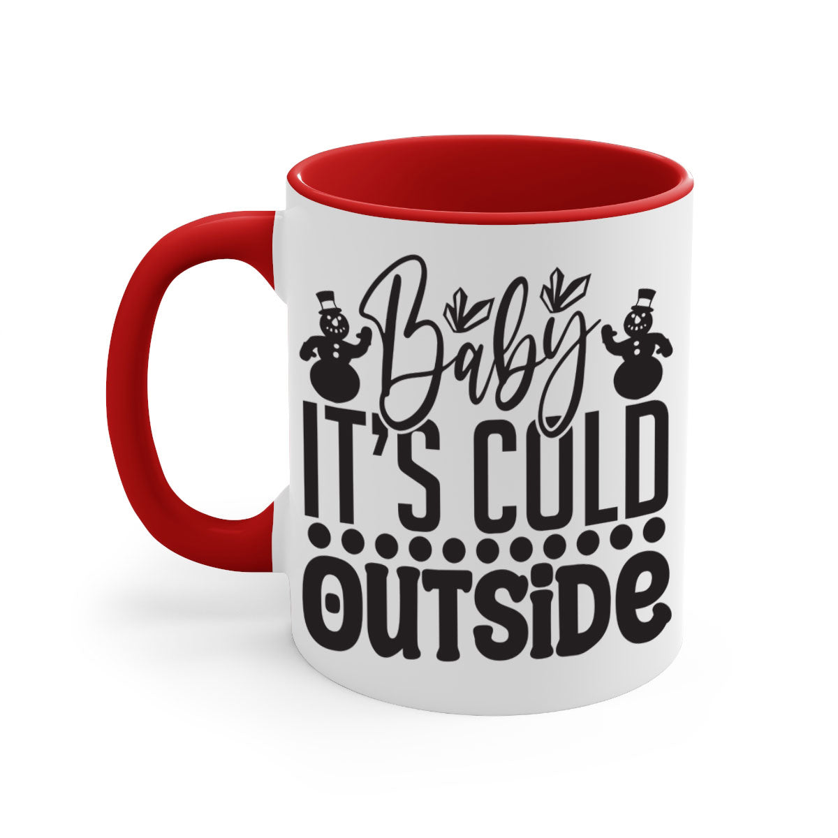 A stylish two-tone Baby it's Cold Outside Mug with a glossy finish, featuring a colored handle and interior, available in multiple colors.