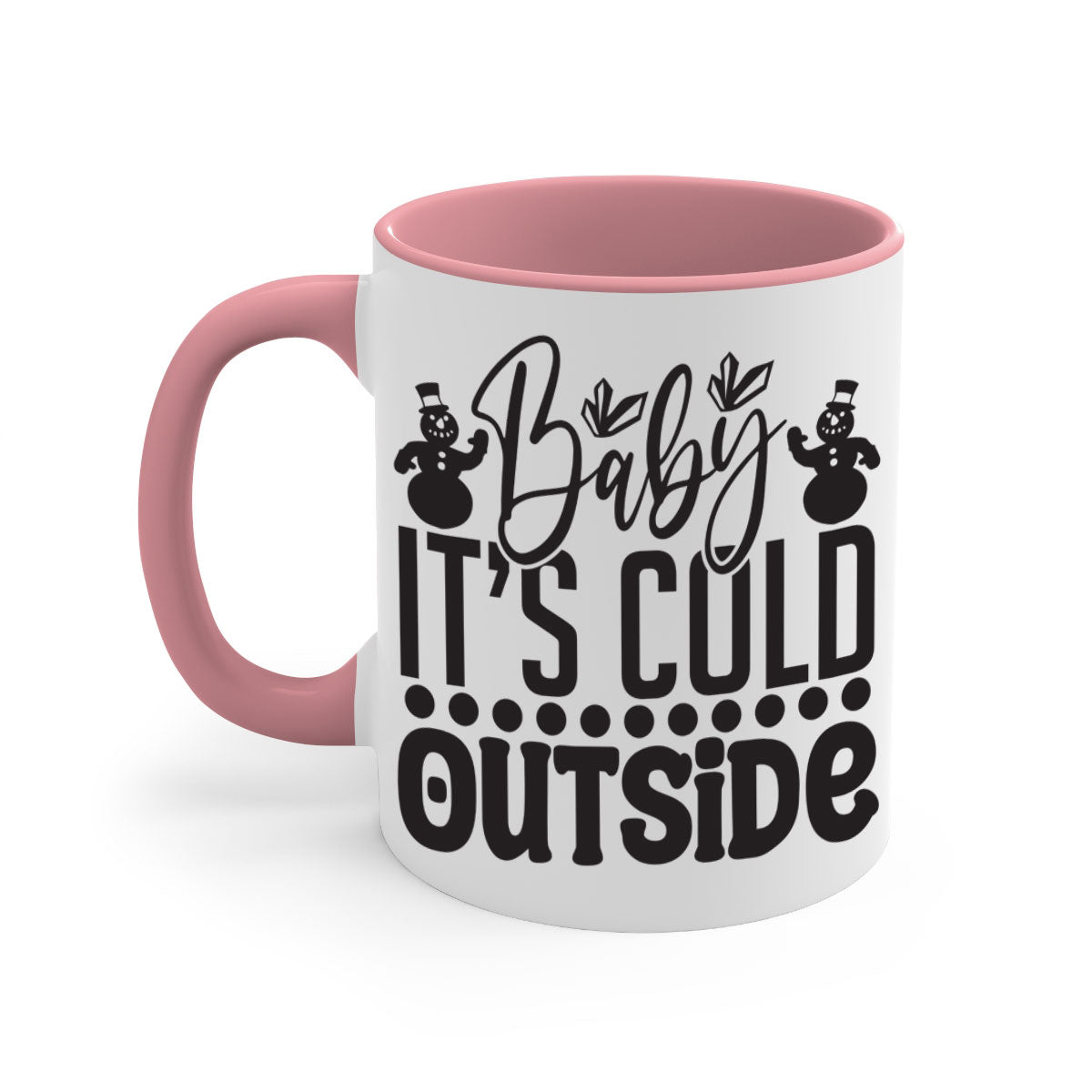 A stylish two-tone Baby it's Cold Outside Mug with a glossy finish, featuring a colored handle and interior, available in multiple colors.