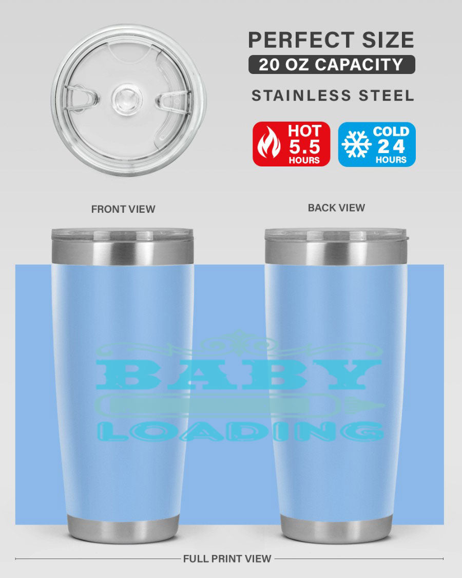 Baby Loading Style 49# tumbler in 20oz size, featuring a double wall vacuum stainless steel design with a copper lining and a drink-thru lid.