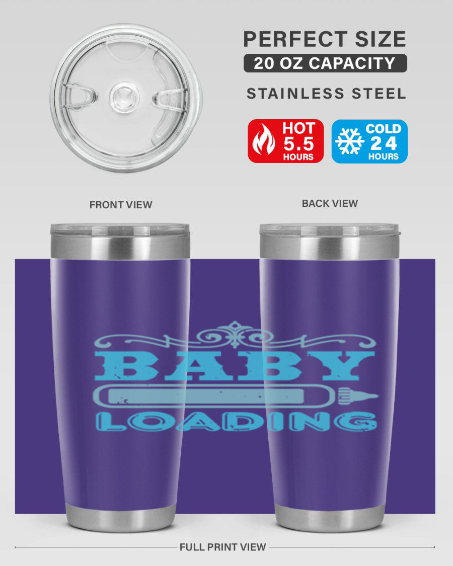 Baby Loading Style 49# tumbler in 20oz size, featuring a double wall vacuum stainless steel design with a copper lining and a drink-thru lid.