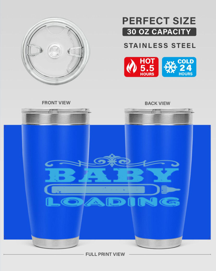 Baby Loading Style 49# tumbler in 20oz size, featuring a double wall vacuum stainless steel design with a copper lining and a drink-thru lid.