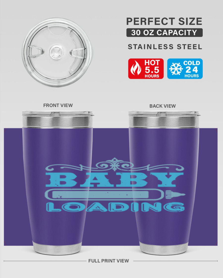 Baby Loading Style 49# tumbler in 20oz size, featuring a double wall vacuum stainless steel design with a copper lining and a drink-thru lid.