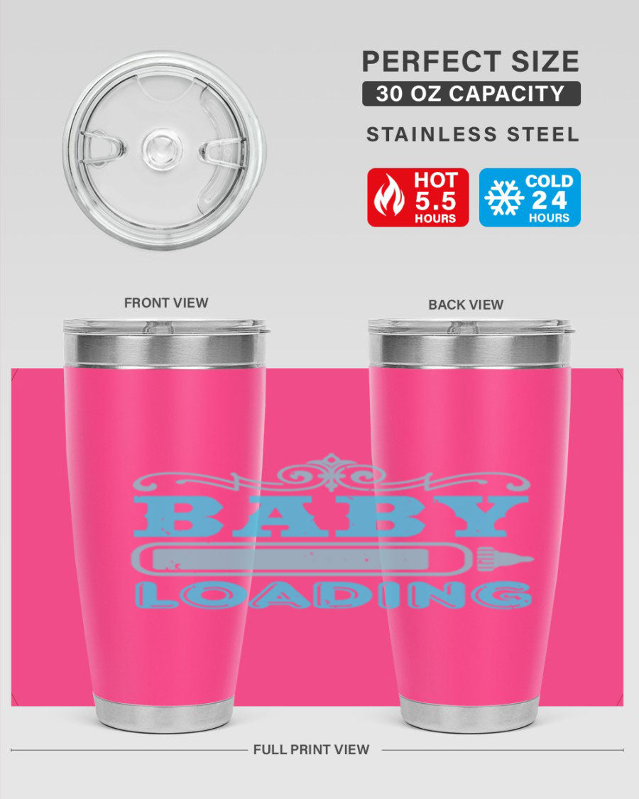 Baby Loading Style 49# tumbler in 20oz size, featuring a double wall vacuum stainless steel design with a copper lining and a drink-thru lid.