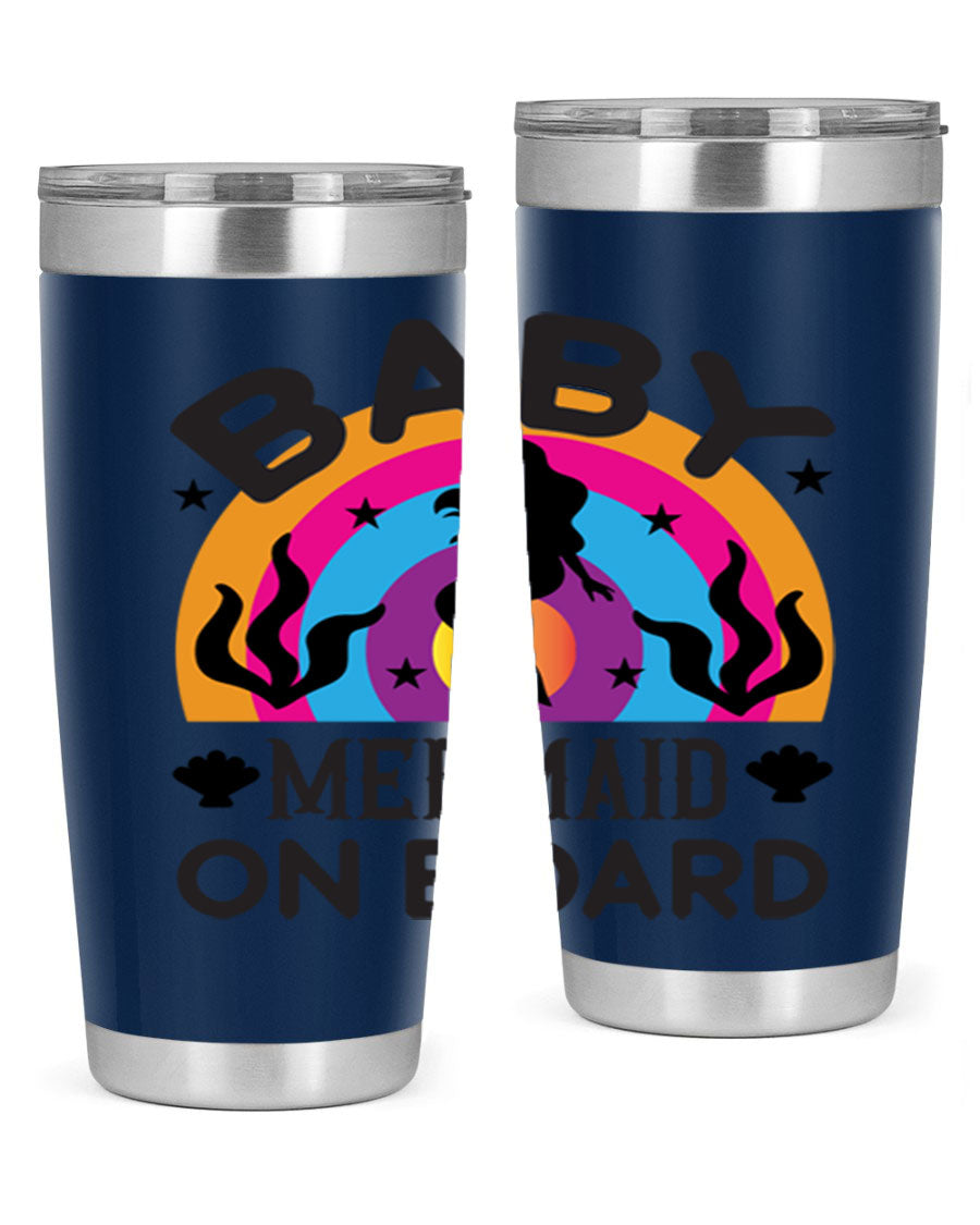 A stylish Baby Mermaid on Board 37# tumbler featuring a whimsical mermaid design, made of double wall vacuum stainless steel.