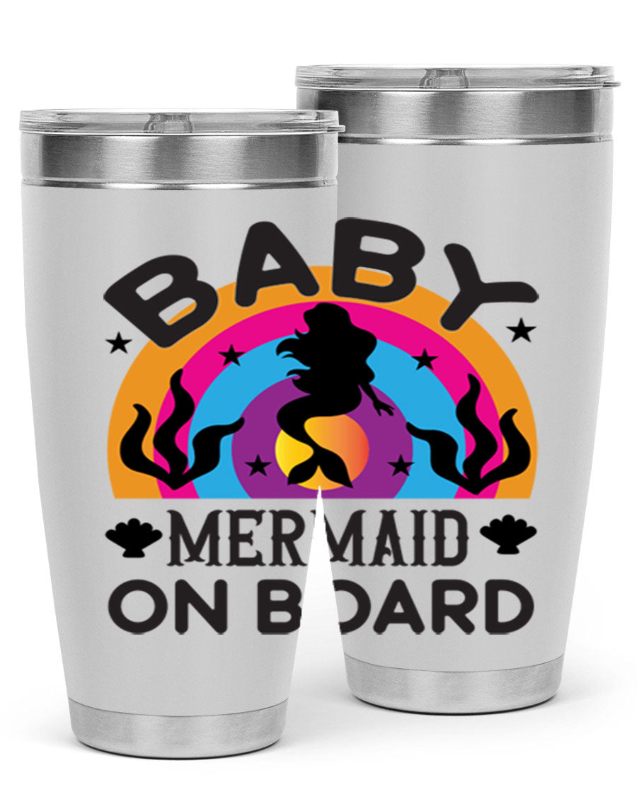 A stylish Baby Mermaid on Board 37# tumbler featuring a whimsical mermaid design, made of double wall vacuum stainless steel.