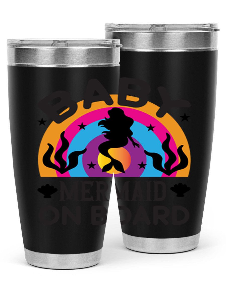 A stylish Baby Mermaid on Board 37# tumbler featuring a whimsical mermaid design, made of double wall vacuum stainless steel.