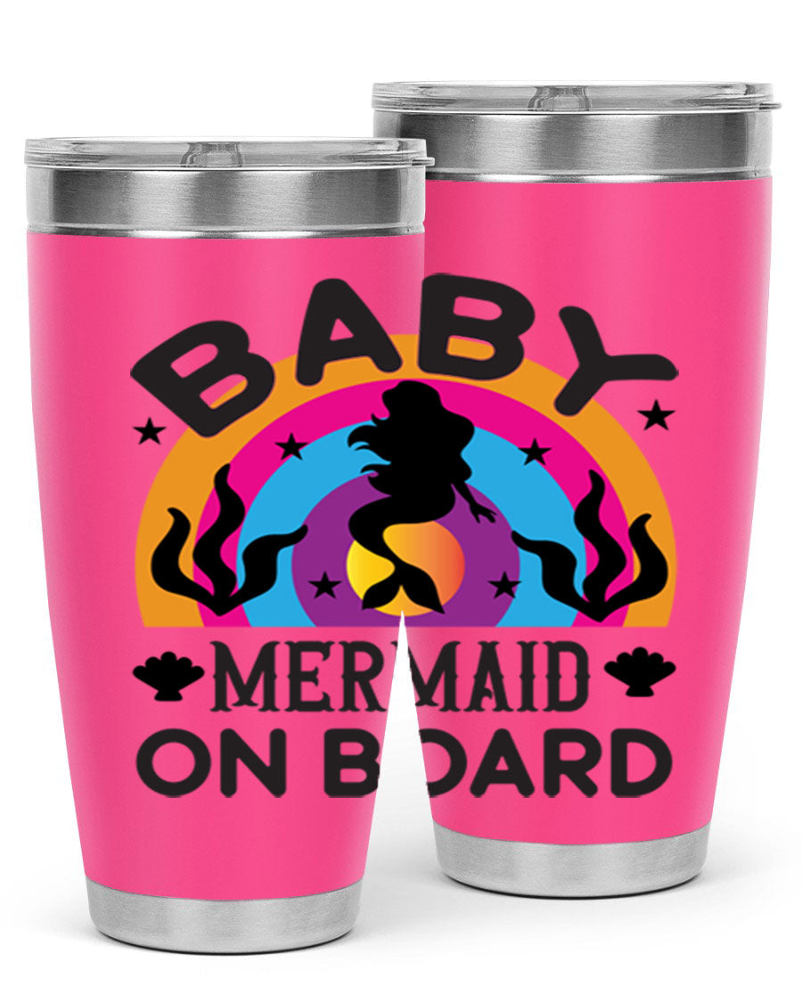 A stylish Baby Mermaid on Board 37# tumbler featuring a whimsical mermaid design, made of double wall vacuum stainless steel.