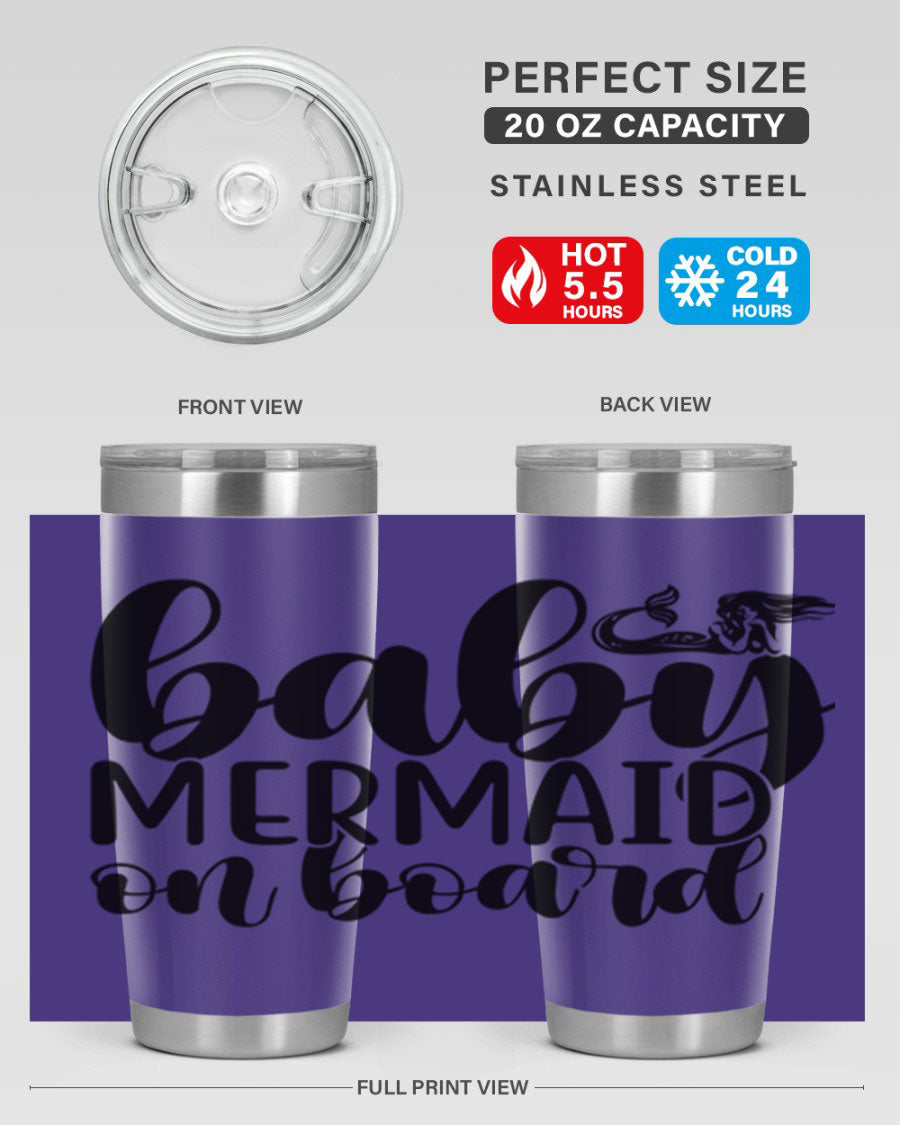 A stylish Baby Mermaid on Board 41# tumbler featuring a vibrant mermaid design, made of stainless steel with a double wall vacuum for insulation.