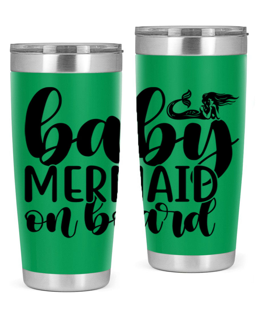 A stylish Baby Mermaid on Board 41# tumbler featuring a vibrant mermaid design, made of stainless steel with a double wall vacuum for insulation.