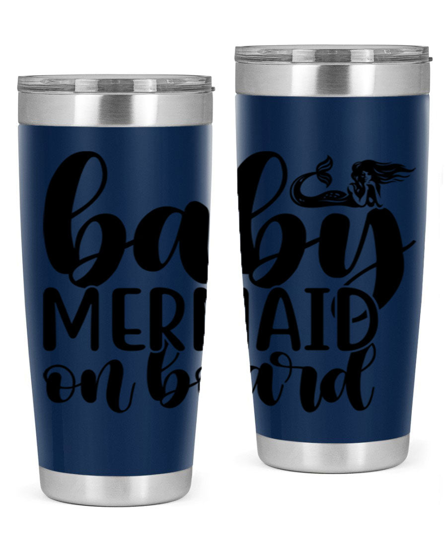 A stylish Baby Mermaid on Board 41# tumbler featuring a vibrant mermaid design, made of stainless steel with a double wall vacuum for insulation.