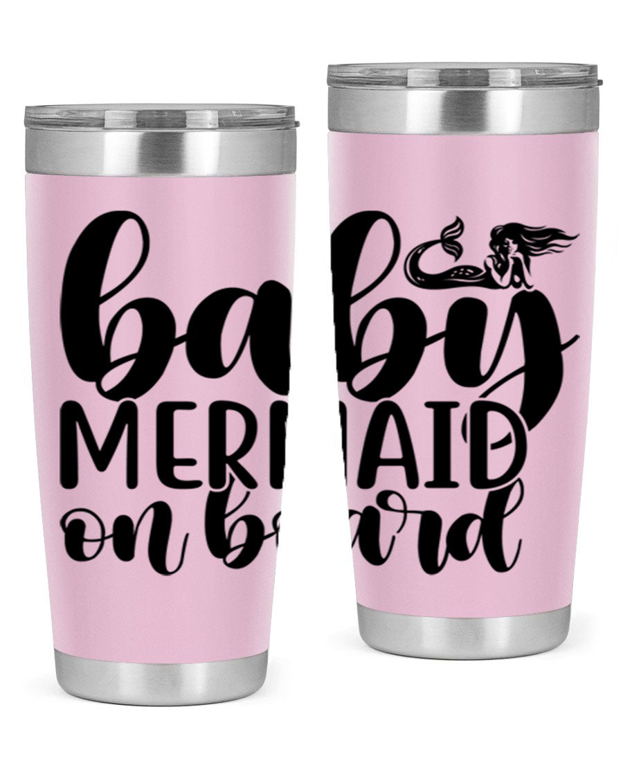 A stylish Baby Mermaid on Board 41# tumbler featuring a vibrant mermaid design, made of stainless steel with a double wall vacuum for insulation.