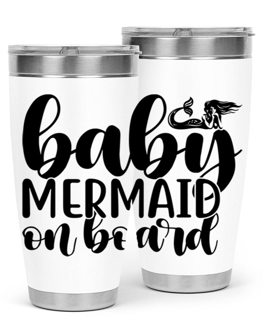 A stylish Baby Mermaid on Board 41# tumbler featuring a vibrant mermaid design, made of stainless steel with a double wall vacuum for insulation.