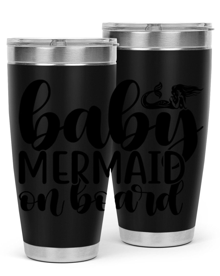 A stylish Baby Mermaid on Board 41# tumbler featuring a vibrant mermaid design, made of stainless steel with a double wall vacuum for insulation.