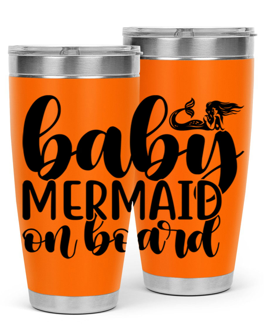 A stylish Baby Mermaid on Board 41# tumbler featuring a vibrant mermaid design, made of stainless steel with a double wall vacuum for insulation.