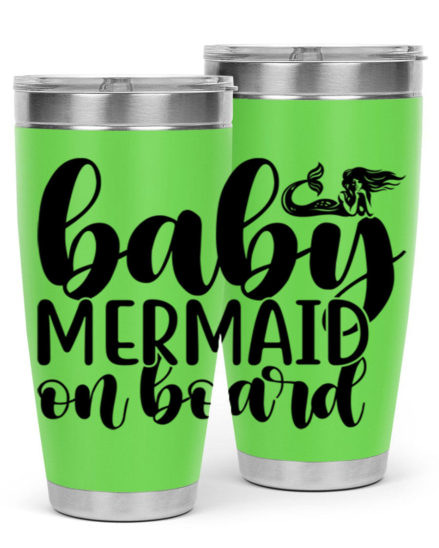 A stylish Baby Mermaid on Board 41# tumbler featuring a vibrant mermaid design, made of stainless steel with a double wall vacuum for insulation.