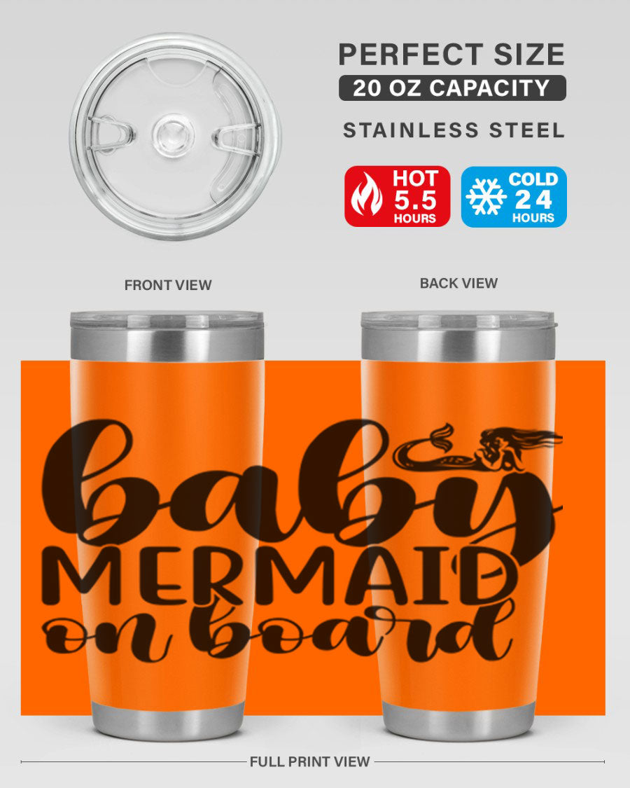 A stylish Baby Mermaid on Board 41# tumbler featuring a vibrant mermaid design, made of stainless steel with a double wall vacuum for insulation.