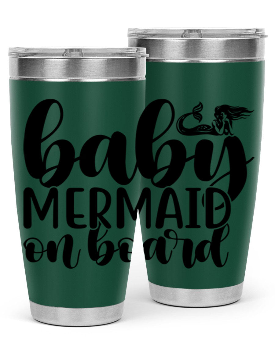 A stylish Baby Mermaid on Board 41# tumbler featuring a vibrant mermaid design, made of stainless steel with a double wall vacuum for insulation.