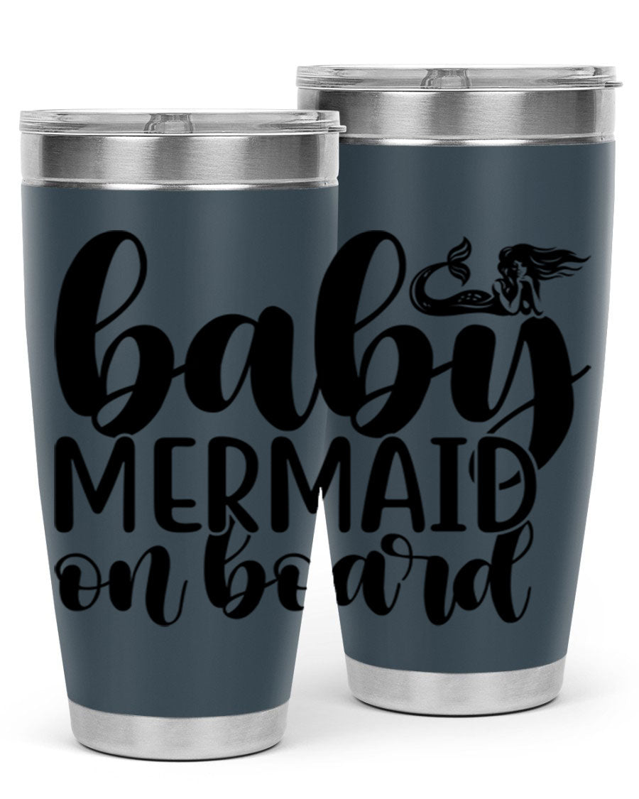 A stylish Baby Mermaid on Board 41# tumbler featuring a vibrant mermaid design, made of stainless steel with a double wall vacuum for insulation.