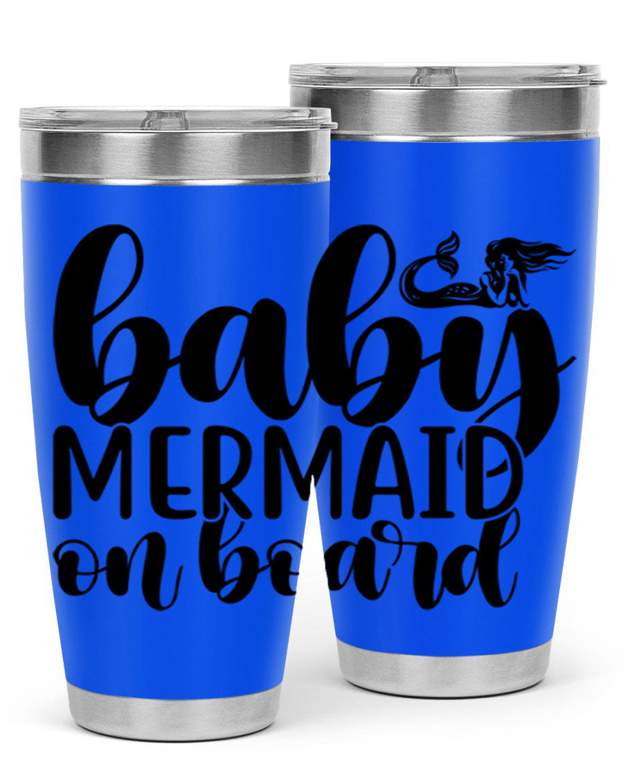 A stylish Baby Mermaid on Board 41# tumbler featuring a vibrant mermaid design, made of stainless steel with a double wall vacuum for insulation.