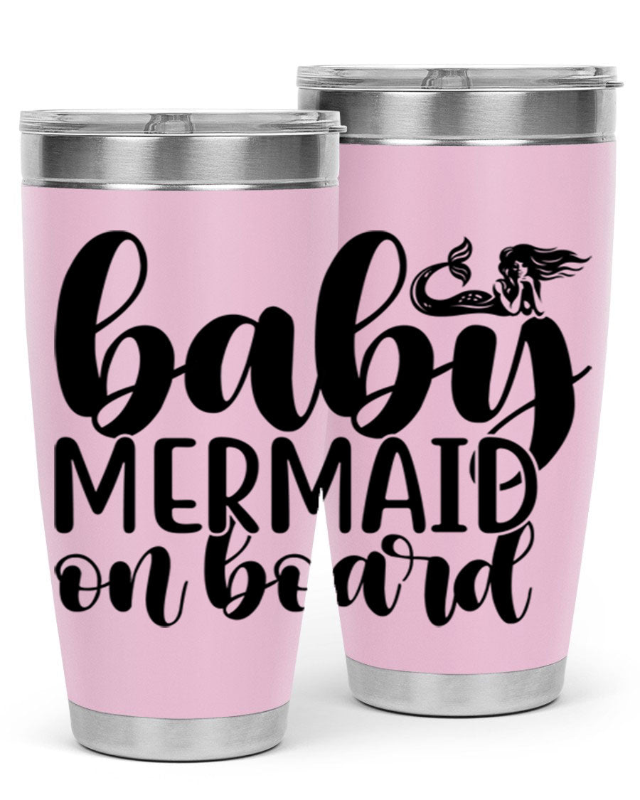 A stylish Baby Mermaid on Board 41# tumbler featuring a vibrant mermaid design, made of stainless steel with a double wall vacuum for insulation.