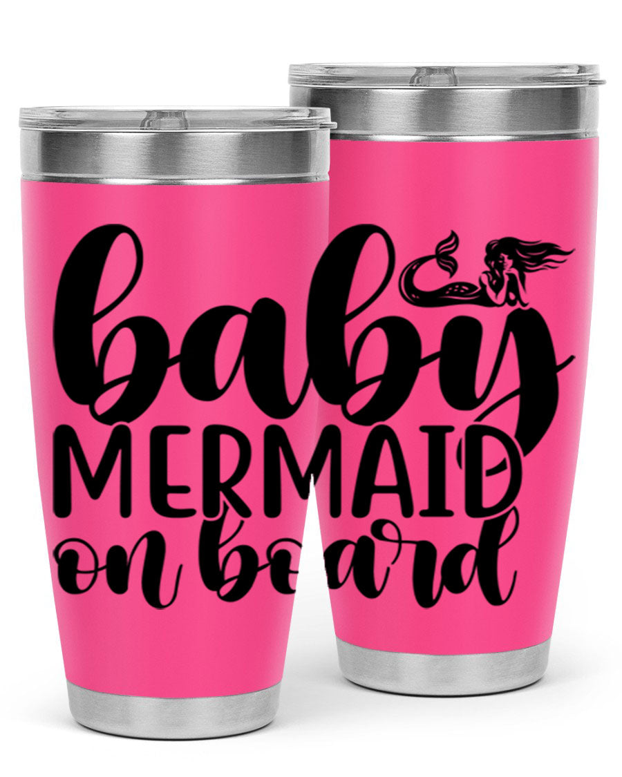 A stylish Baby Mermaid on Board 41# tumbler featuring a vibrant mermaid design, made of stainless steel with a double wall vacuum for insulation.