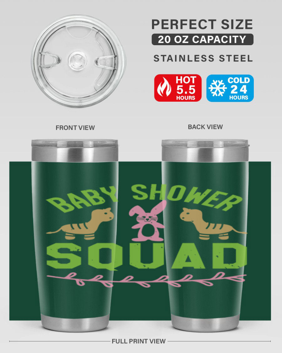 Baby Shower Squad Style 47# 20oz tumbler featuring double wall vacuum insulation and a vibrant design, perfect for baby shower celebrations.