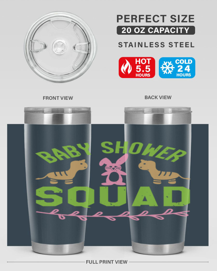 Baby Shower Squad Style 47# 20oz tumbler featuring double wall vacuum insulation and a vibrant design, perfect for baby shower celebrations.