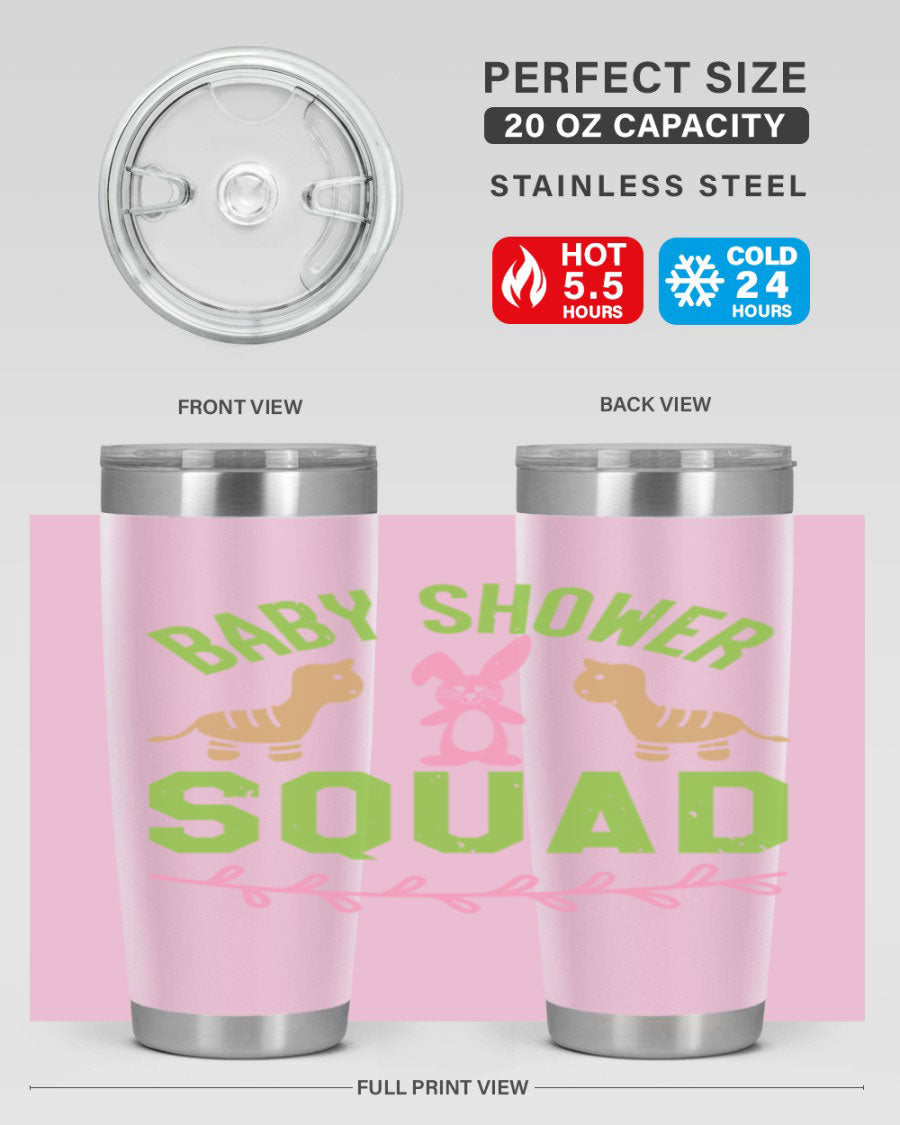 Baby Shower Squad Style 47# 20oz tumbler featuring double wall vacuum insulation and a vibrant design, perfect for baby shower celebrations.