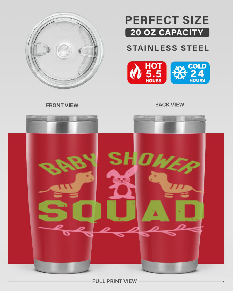 Baby Shower Squad Style 47# 20oz tumbler featuring double wall vacuum insulation and a vibrant design, perfect for baby shower celebrations.