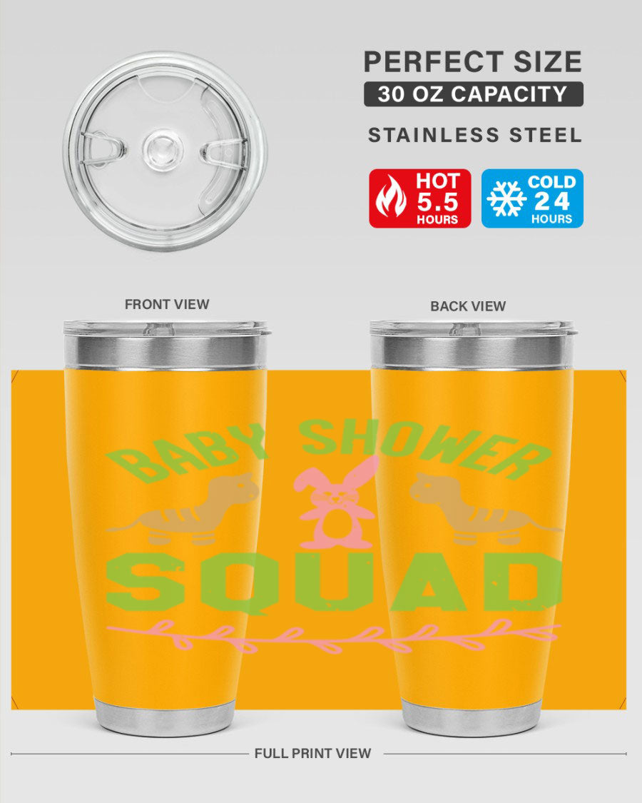 Baby Shower Squad Style 47# 20oz tumbler featuring double wall vacuum insulation and a vibrant design, perfect for baby shower celebrations.