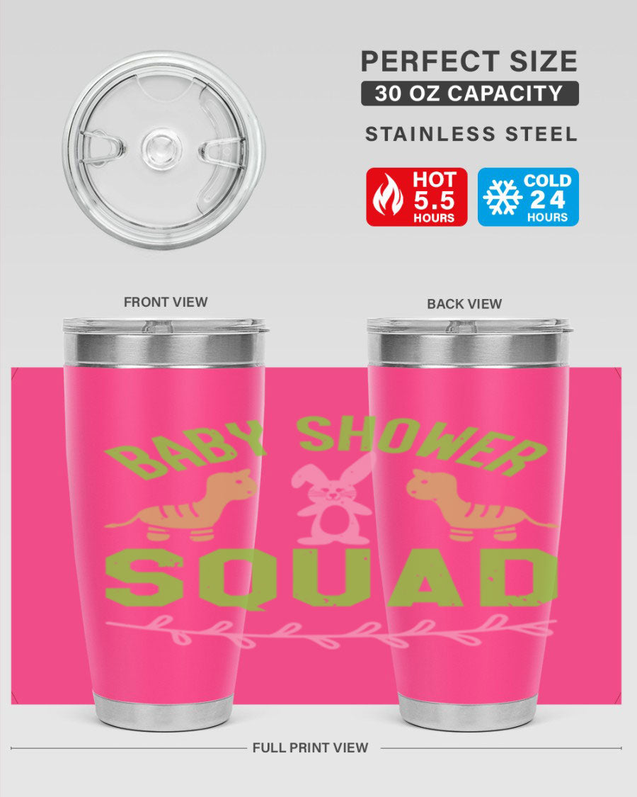 Baby Shower Squad Style 47# 20oz tumbler featuring double wall vacuum insulation and a vibrant design, perfect for baby shower celebrations.