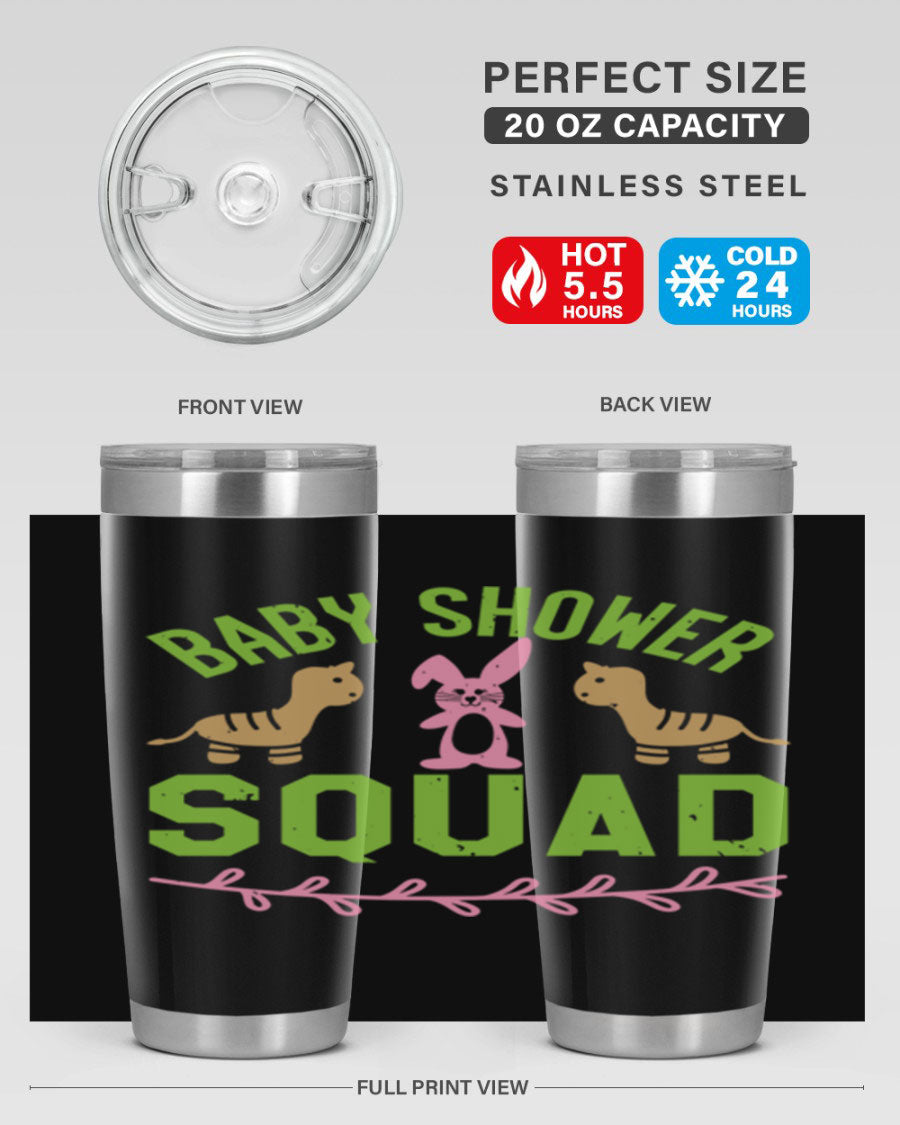 Baby Shower Squad Style 47# 20oz tumbler featuring double wall vacuum insulation and a vibrant design, perfect for baby shower celebrations.