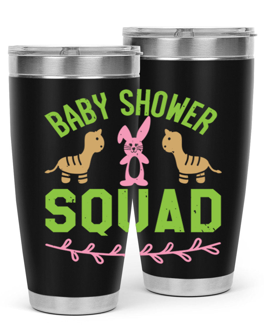 Baby Shower Squad Style 47# 20oz tumbler featuring double wall vacuum insulation and a vibrant design, perfect for baby shower celebrations.