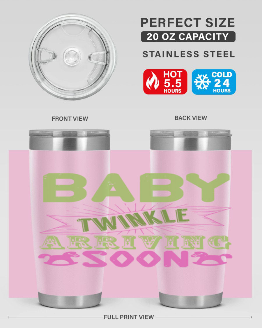 Baby Twinkle Style 293# tumbler in vibrant colors, showcasing its double wall vacuum stainless steel design and drink-thru lid.