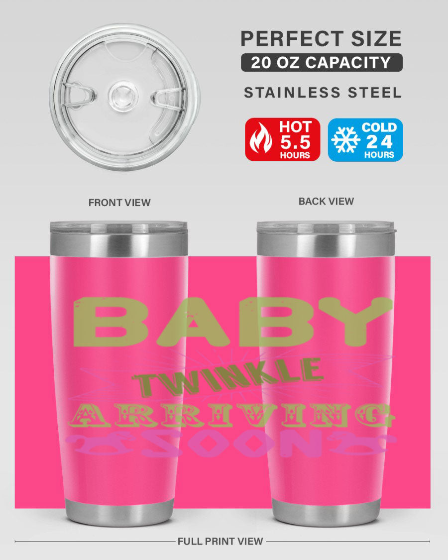 Baby Twinkle Style 293# tumbler in vibrant colors, showcasing its double wall vacuum stainless steel design and drink-thru lid.