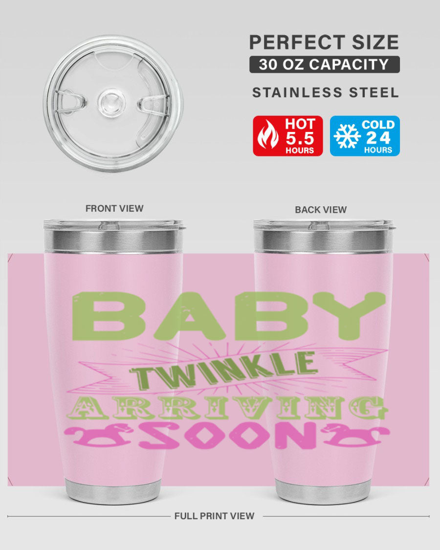 Baby Twinkle Style 293# tumbler in vibrant colors, showcasing its double wall vacuum stainless steel design and drink-thru lid.