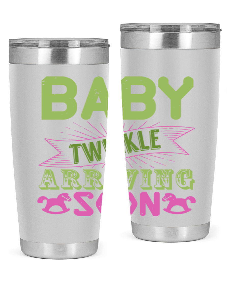 Baby Twinkle Style 293# tumbler in vibrant colors, showcasing its double wall vacuum stainless steel design and drink-thru lid.