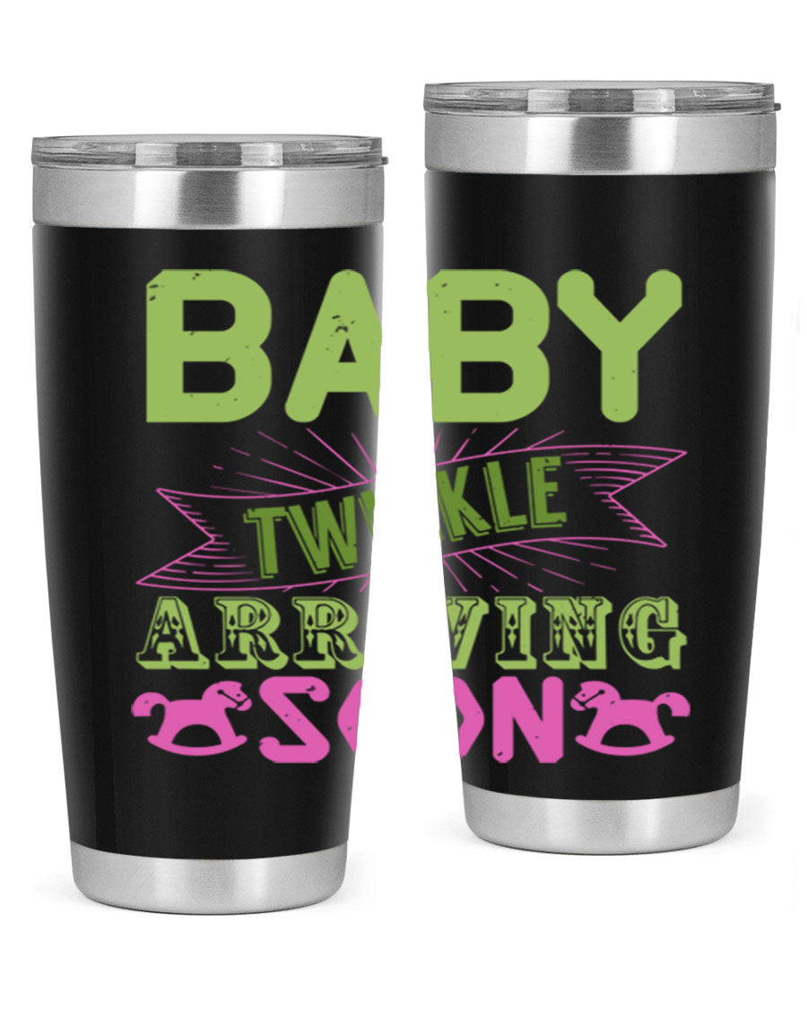 Baby Twinkle Style 293# tumbler in vibrant colors, showcasing its double wall vacuum stainless steel design and drink-thru lid.